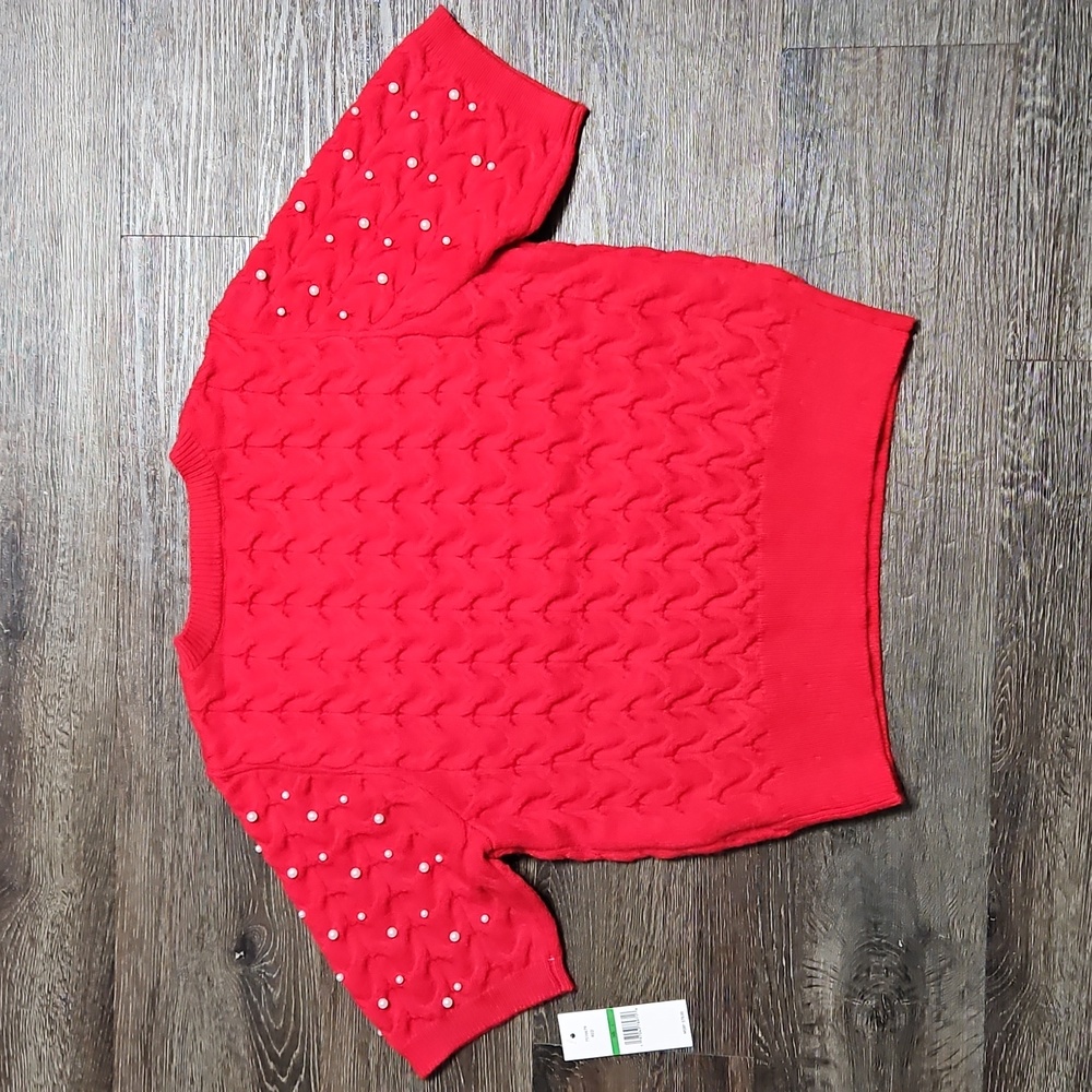 Nanette Lepore Women's Pearl Knit Red Crew Neck Sweater Large - Picture 5 of 8